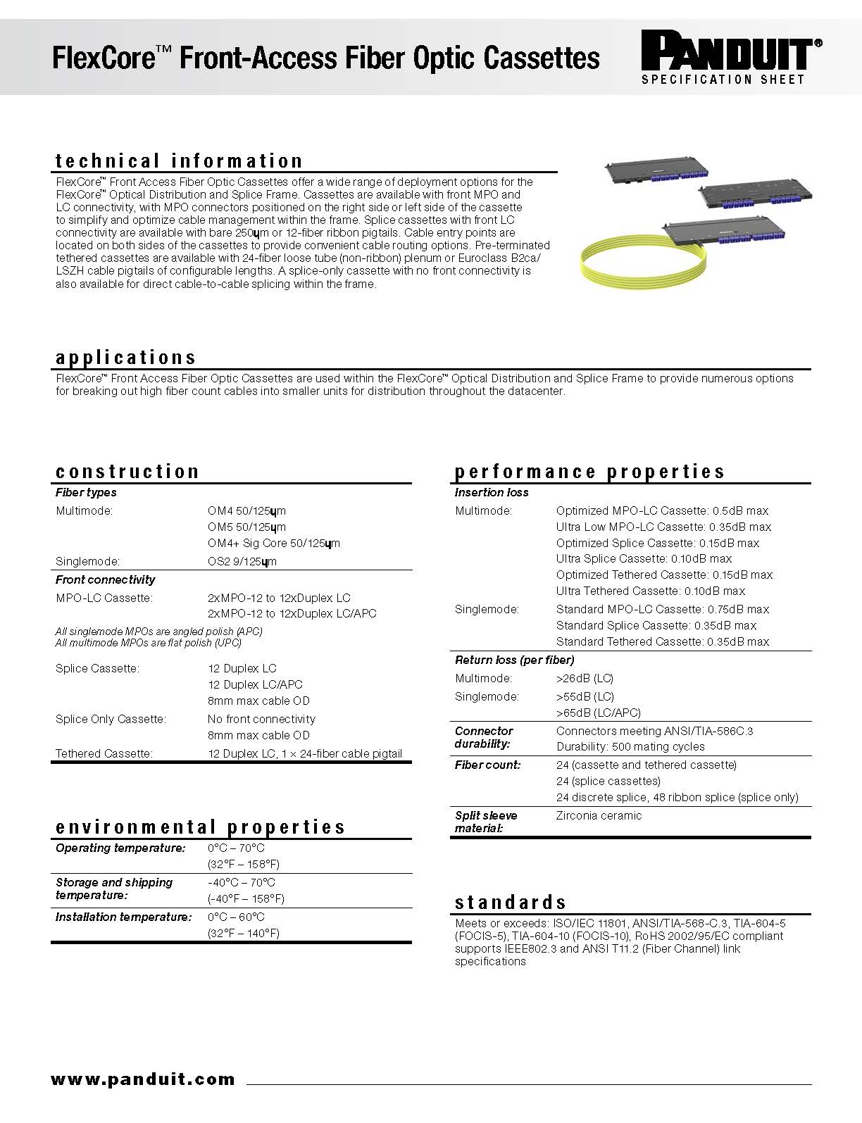Image of FlexCore Front Access Cassettes Spec Sheet